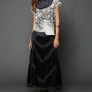 FP X Free People XS Set Annie Oakley Lace Maxi Skirt Black with 2 tops Victorian